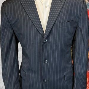 Calvin Klein 36S Navy 100% Wool Blue Pinstripe 3 Button Blazer Coat Jacket - NEW